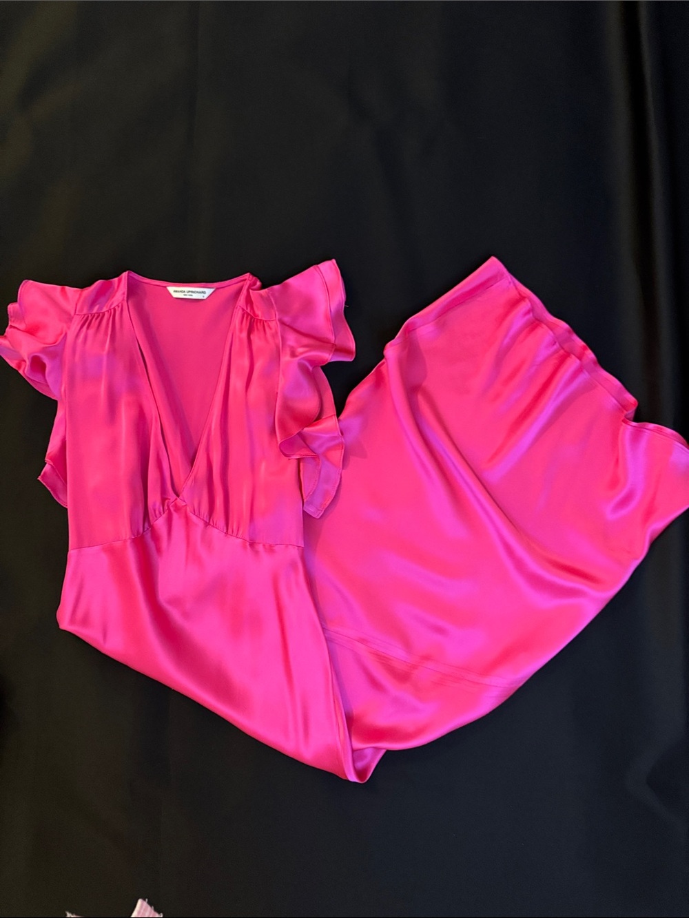 Amanda Uprichard Bright Pink 100% Silk Bias-cut Dress with deep V-Neck / 2
